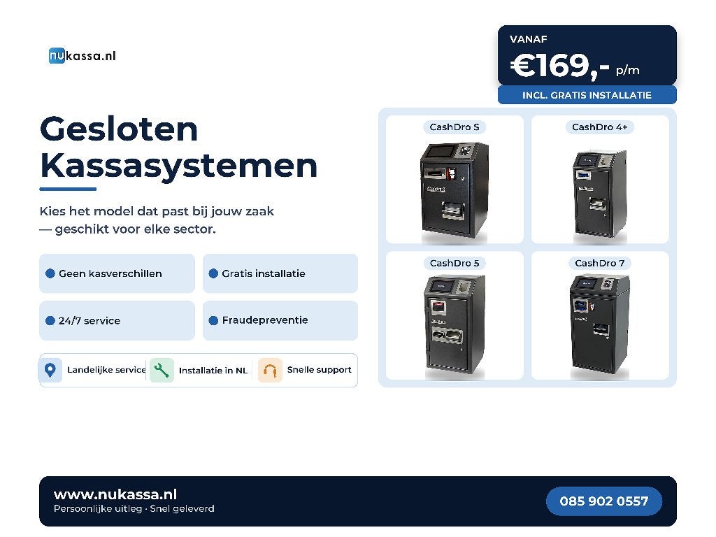 Gesloten Kassasysteem v.a. €179 p/m | Gratis Installatie, Ophalen