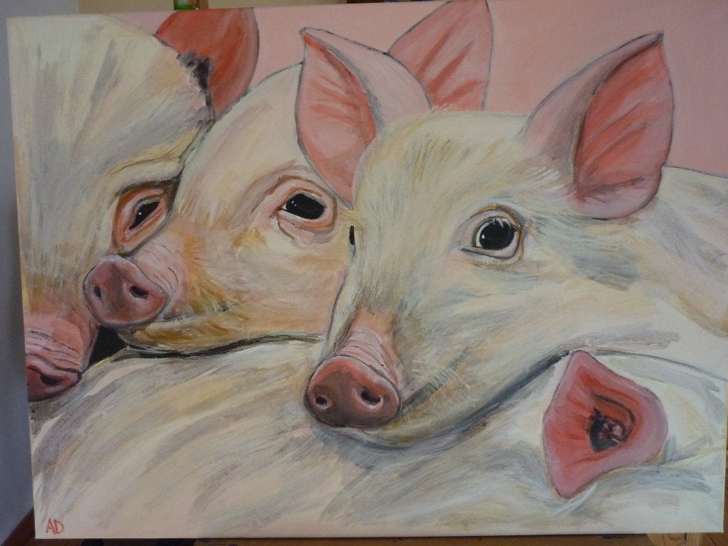 Biggen, varkens, Acrylverf, Handgeschilderd, Ophalen of Verzenden, Dieren