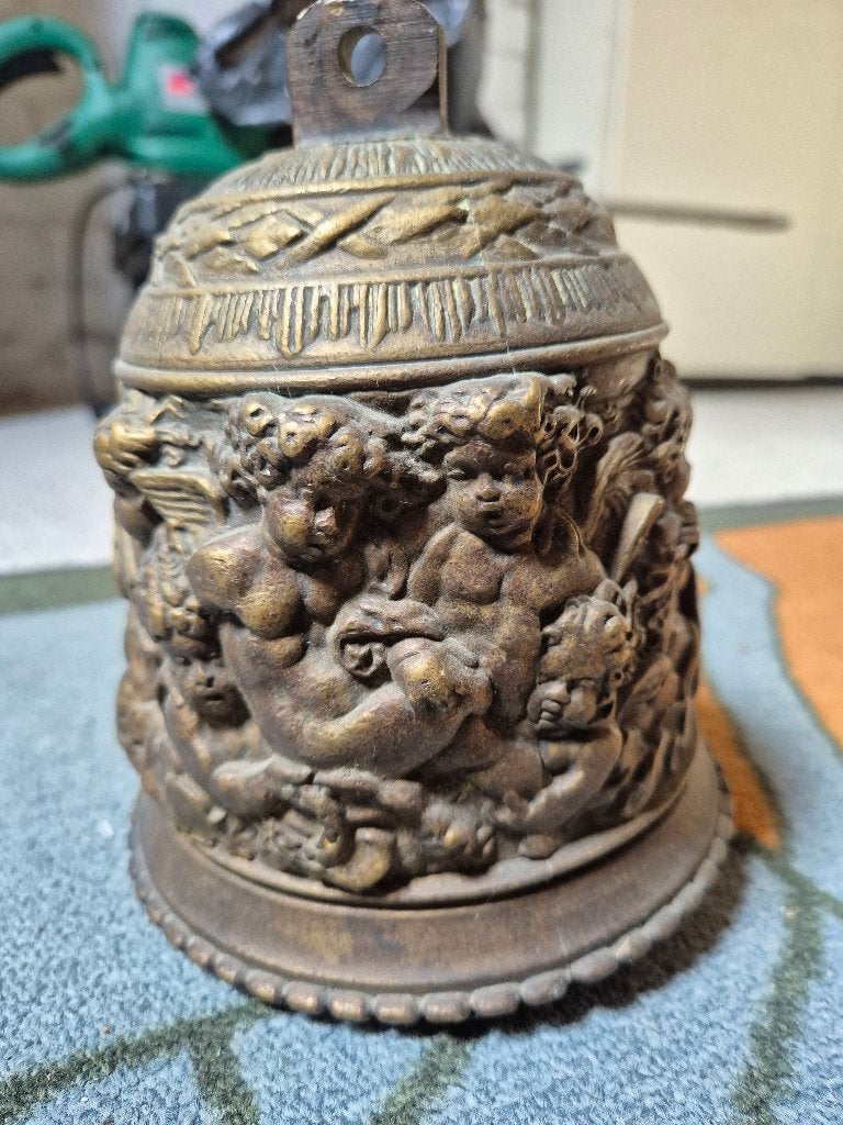 Antieke Bronzen Bel met Engeltjes Reliëf, Ophalen, Brons