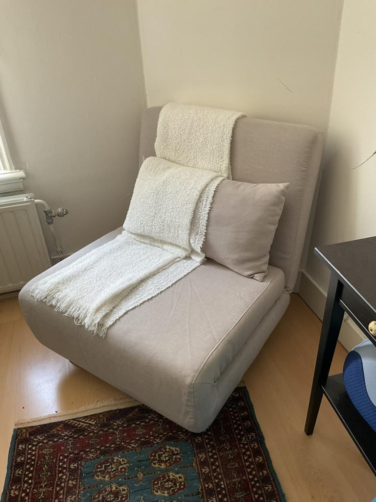 Slaapfauteuil elands II 1p greige grijs beige stof, Ophalen, Eenpersoons, 75 tot 100 cm, Zo goed als nieuw