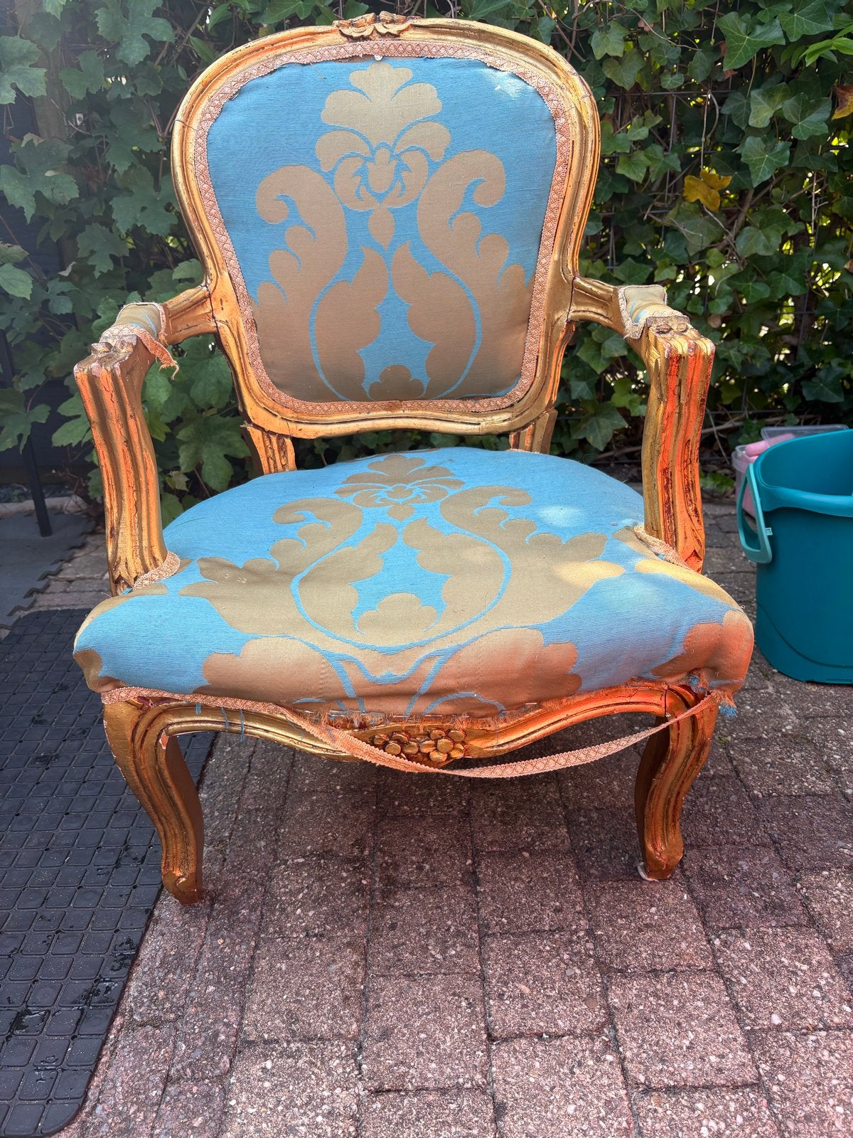 Antieke Barok Fauteuil - Goud en Blauw, Ophalen