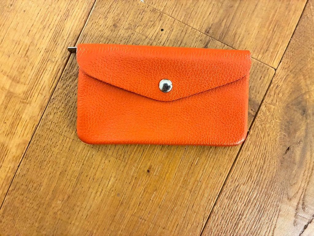 Oranje leren portemonnee met rits en drukknoop - zgan, Overige merken, Leer, Oranje, Ophalen of Verzenden