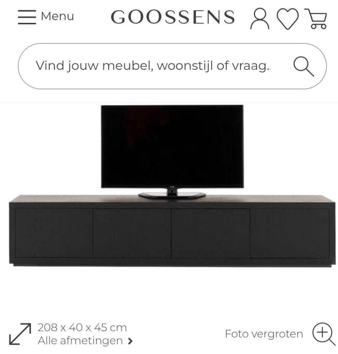 Nieuw  Goossens TV Meubel Zwart Hout 208cm nieuwprijs 1000,-, Huis en Inrichting, Nieuw, Ophalen of Verzenden, 200 cm of meer