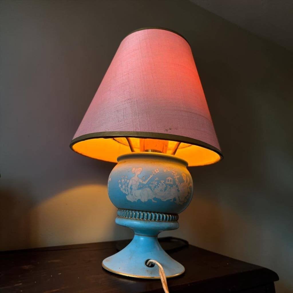 Vintage blauw/roze tafellampje/ mini lampje, Antiek en Kunst, Ophalen
