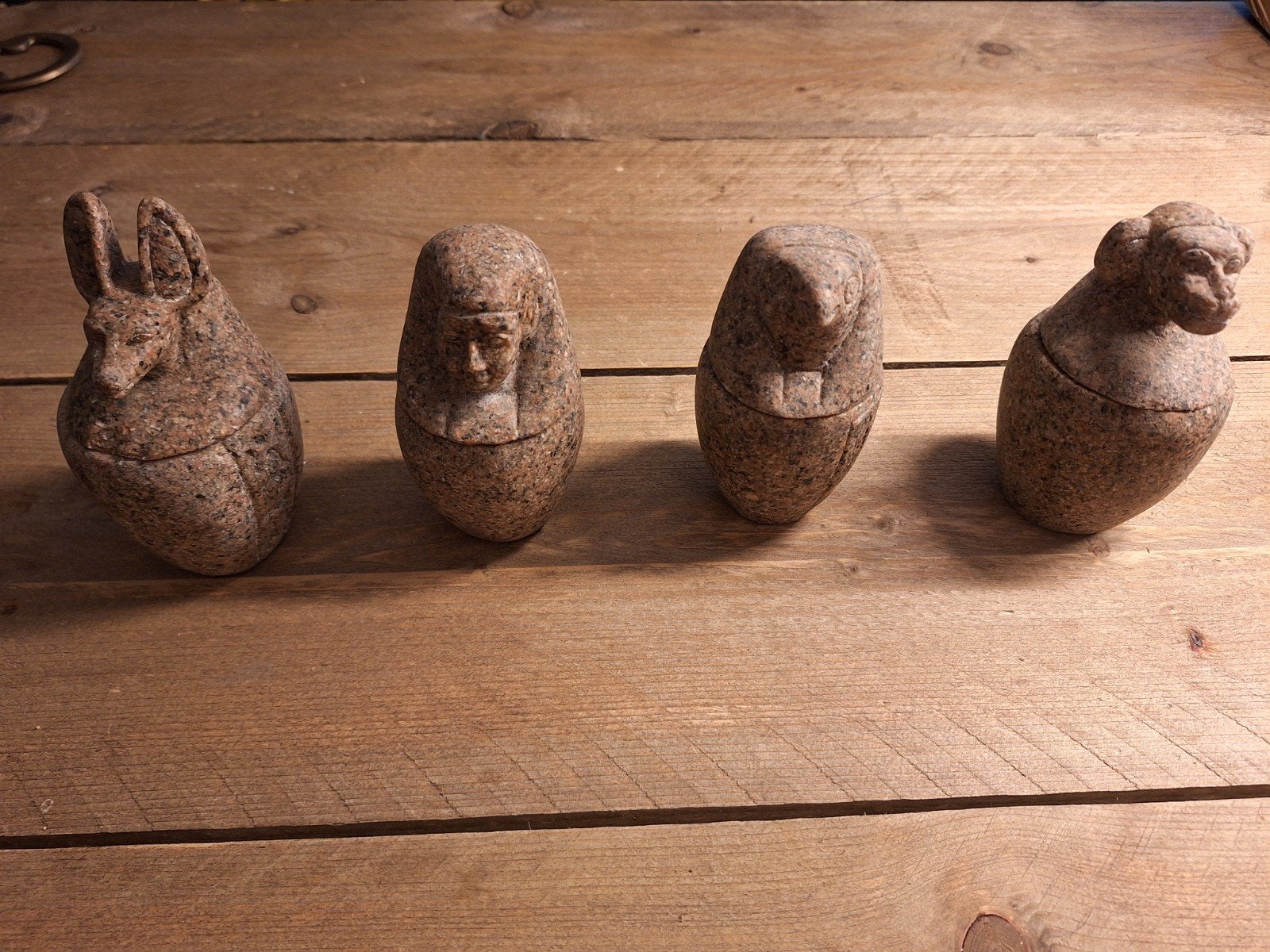 Set van 4 Egyptische canopen in steen, 12 cm hoog, Antiek en Kunst, Overige onderwerpen, Minder dan 20 cm, Ophalen of Verzenden