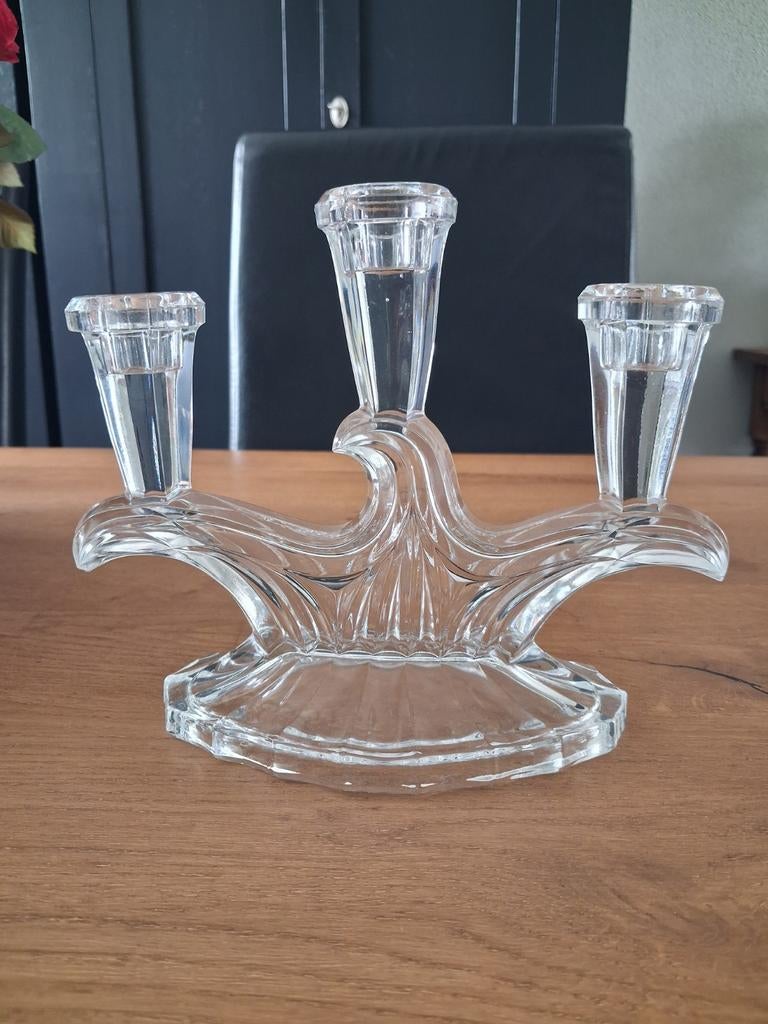 Franse Art Deco kristallen kandelaar voor 3 kaarsen, Antiek en Kunst, Antiek | Kandelaars, Ophalen of Verzenden