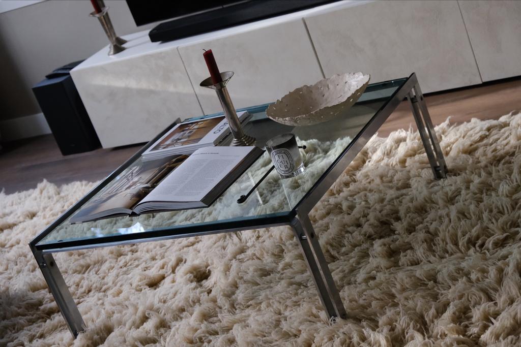 Glazen salontafel met metalen onderstel, metaform, Huis en Inrichting, Tafels | Salontafels, Vierkant, Minder dan 50 cm, 50 tot 100 cm