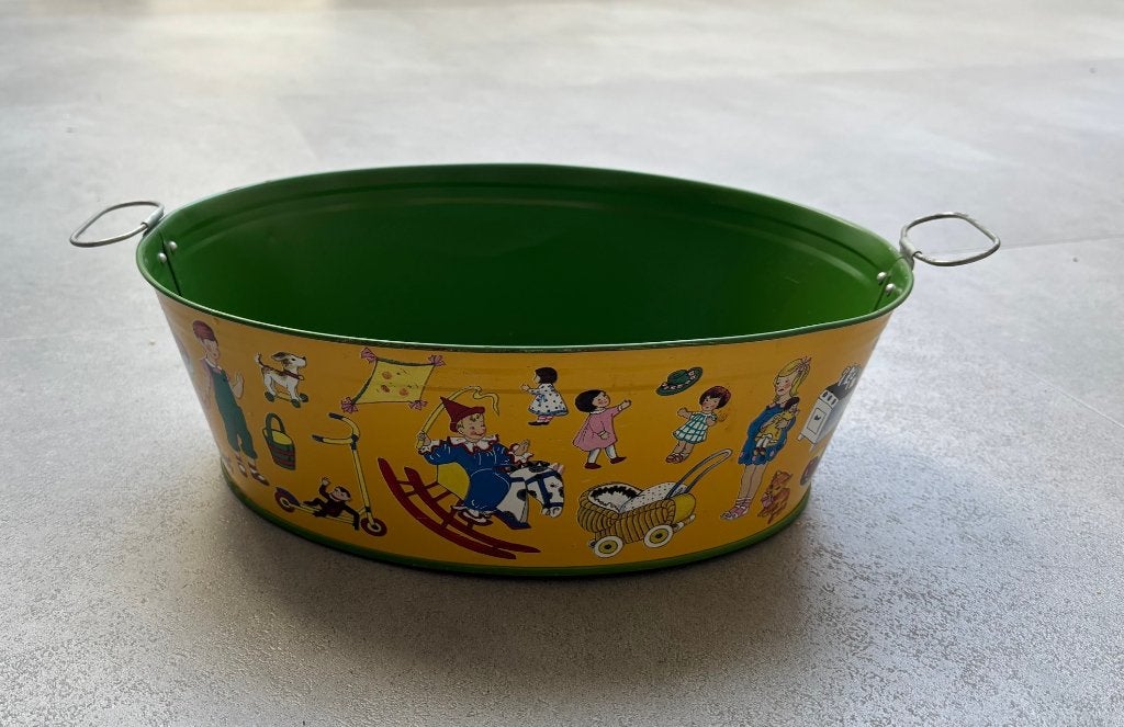 3 ovale antiek nostalgische blikken speelgoed opbergbakken, Ophalen of Verzenden