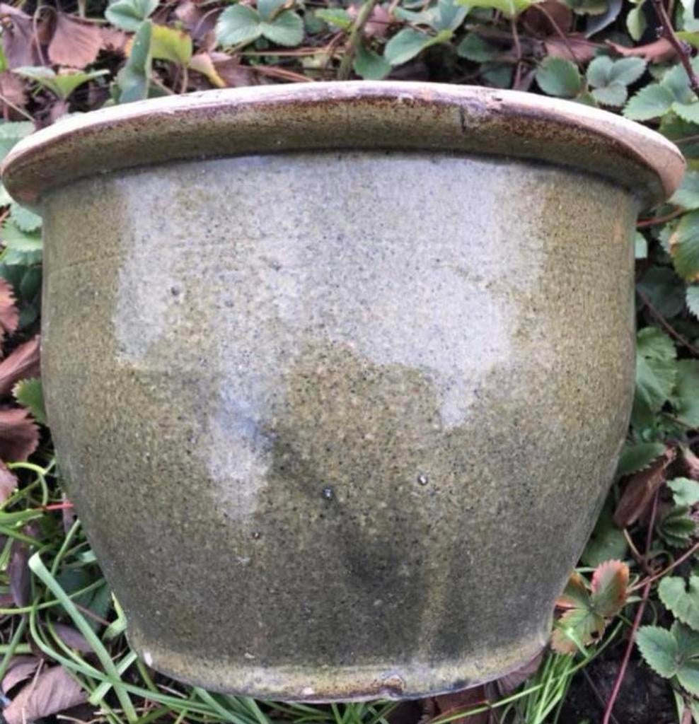 Groene geglazuurde oud Hollandse bloempotten, Tuin en Terras, 25 tot 40 cm, Rond, Ophalen of Verzenden, Zo goed als nieuw