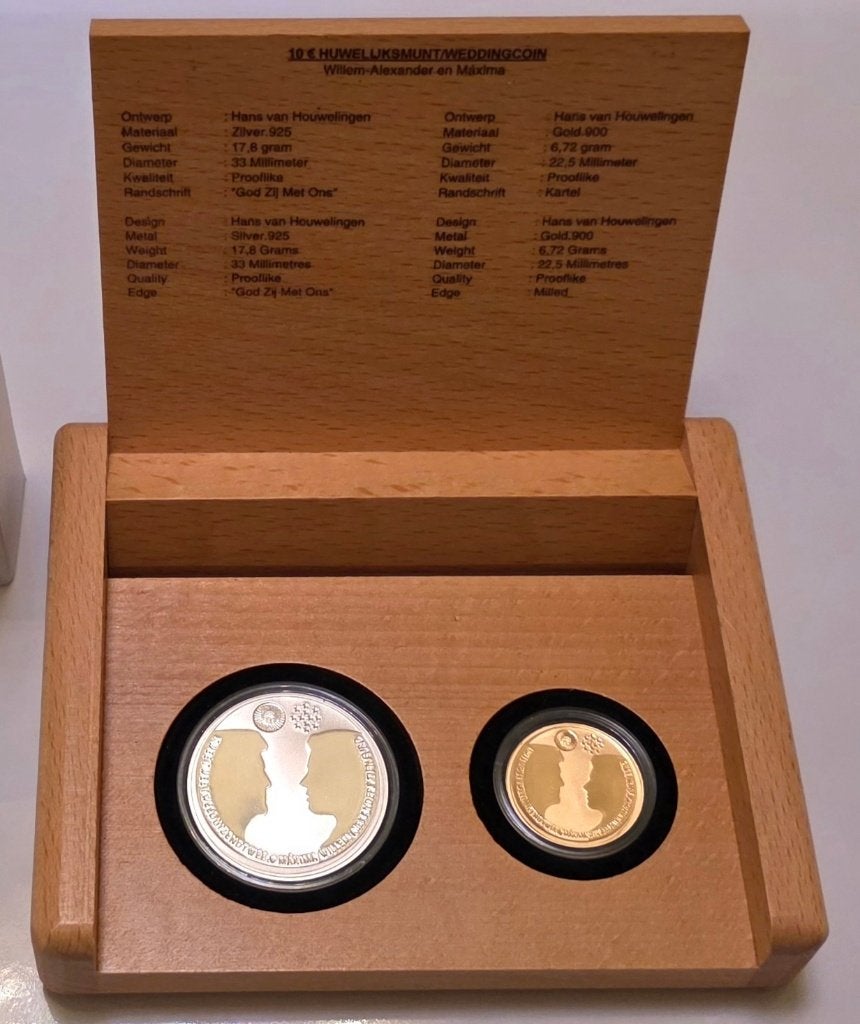Nederland €10 – Huwelijksmunt set – Goud en Zilver, Ophalen of Verzenden, Goud