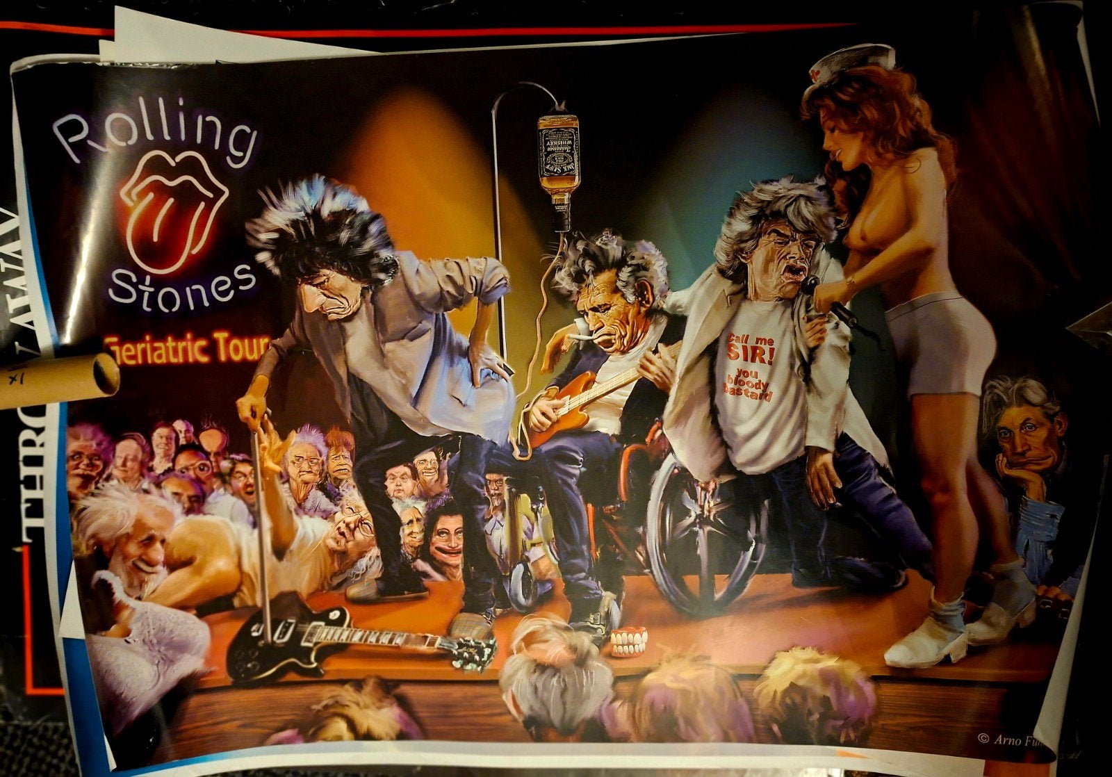 Rolling Stones Geriatric Tour Poster - Unieke Kunstprint, Ophalen of Verzenden, Zo goed als nieuw, Poster, Artwork of Schilderij