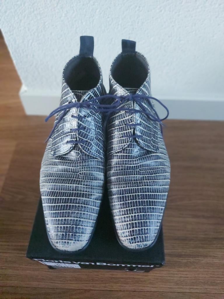 Floris Van Bommel hoge veterschoenen, blue lizard combi. M42, Blauw, Floris van Bommel, Ophalen of Verzenden, Gedragen