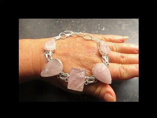 Bijzonder Zilveren Armband met 5 Ruwe Rozenkwarts!, Sieraden, Tassen en Uiterlijk, Antieke sieraden, Verzenden, Zilver, Armband