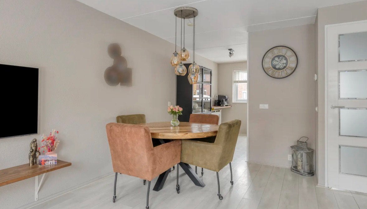 Ronde eettafel 130cm met mango houten blad, Huis en Inrichting, Tafels | Eettafels, Ophalen, Zo goed als nieuw, Rond, 100 tot 150 cm