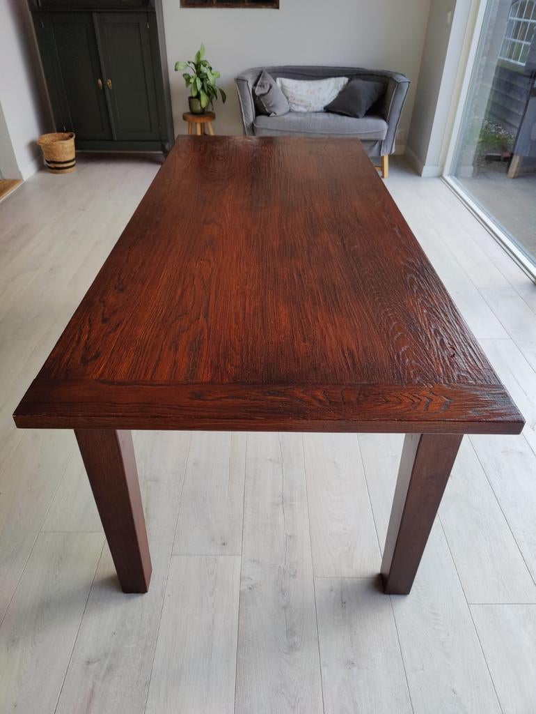 Massief eiken eettafel, Ophalen, Eikenhout, 200 cm of meer, 50 tot 100 cm