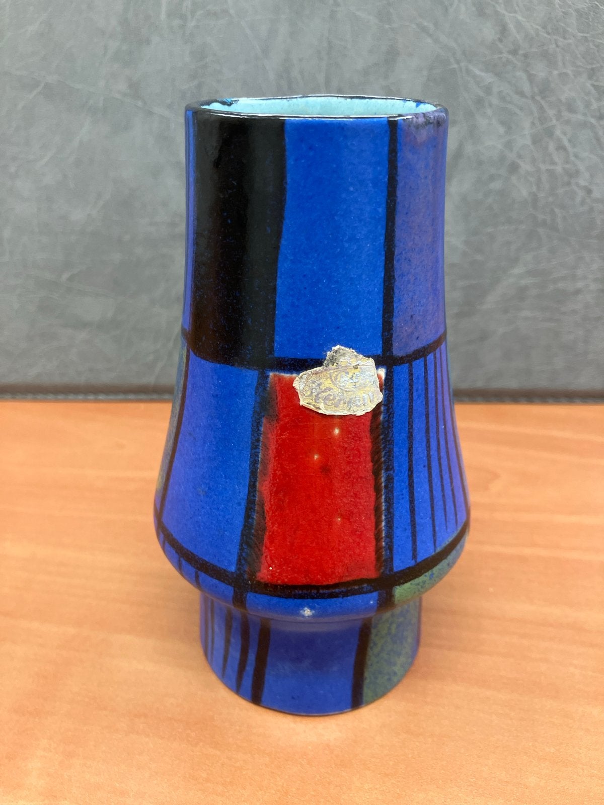 Vintage West-Germany Vaas - Blauw met Geometrisch Patroon, Ophalen of Verzenden