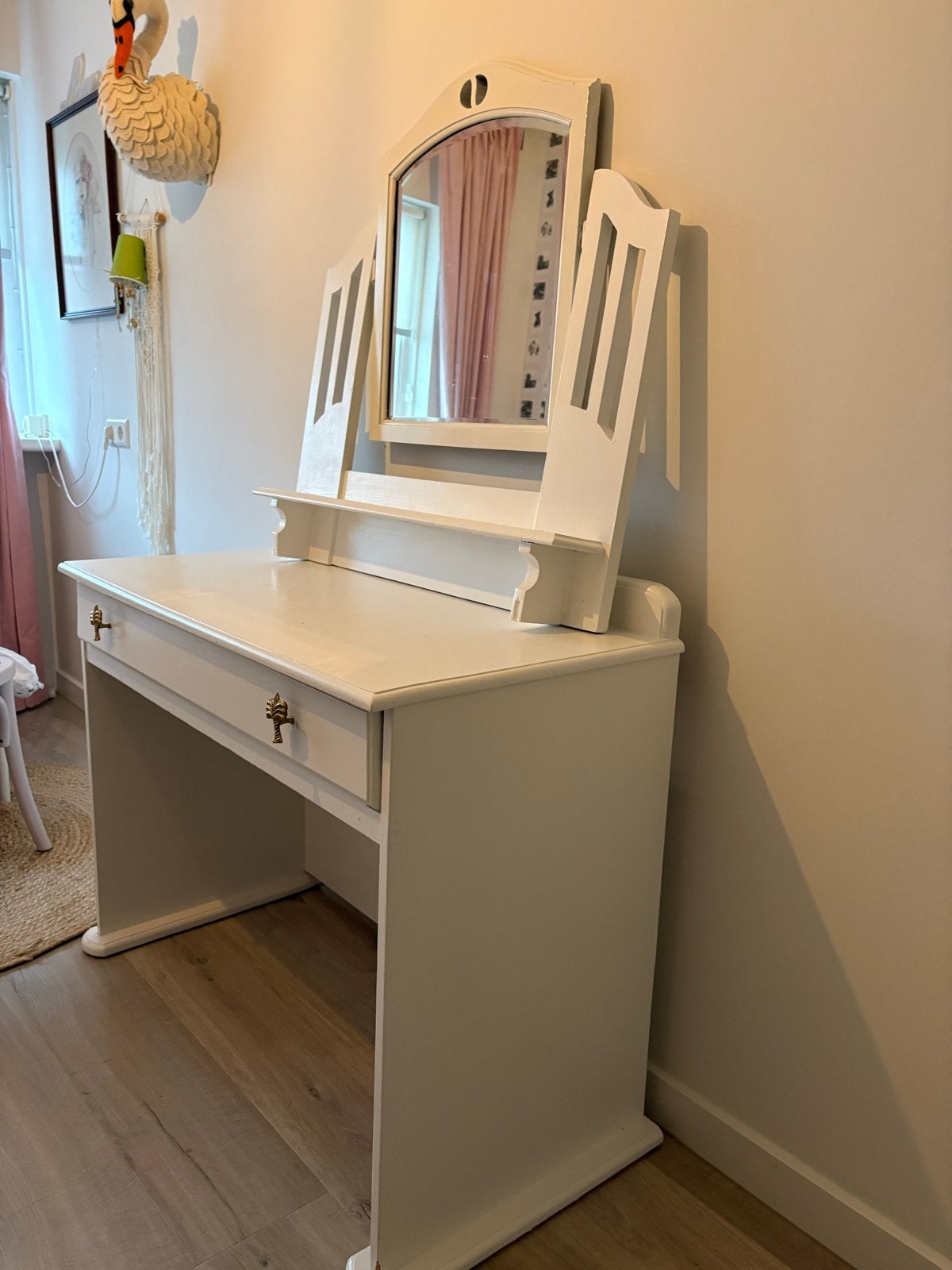 Overschilderbaar bureau met spiegel, Ophalen, Gebruikt, 100 tot 150 cm, 50 tot 100 cm