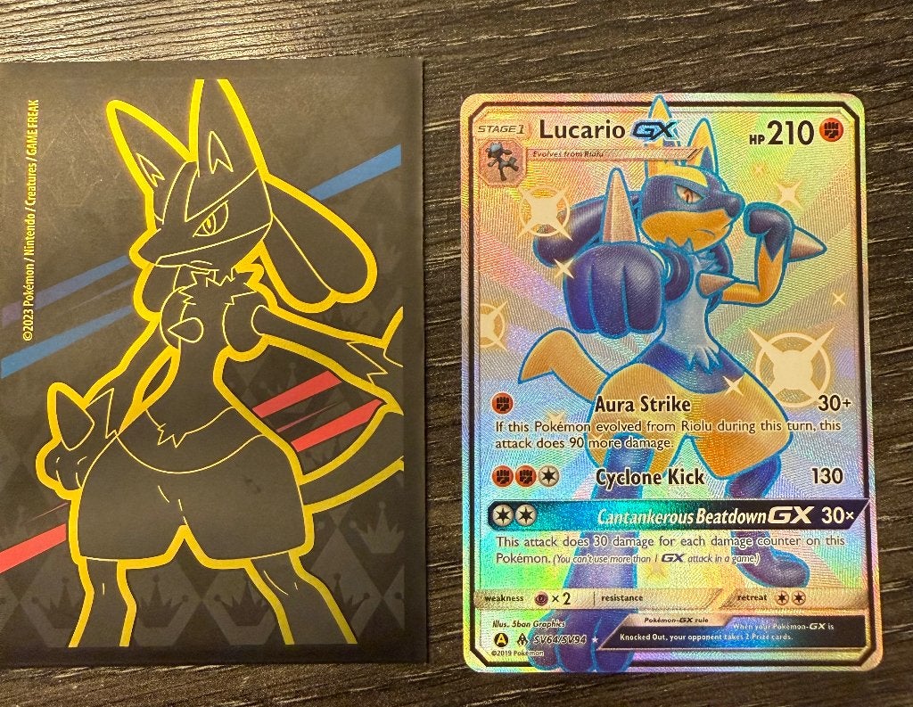 Lucario GX SV64/SV94 2019, Ophalen of Verzenden, Zo goed als nieuw, Losse kaart, Foil