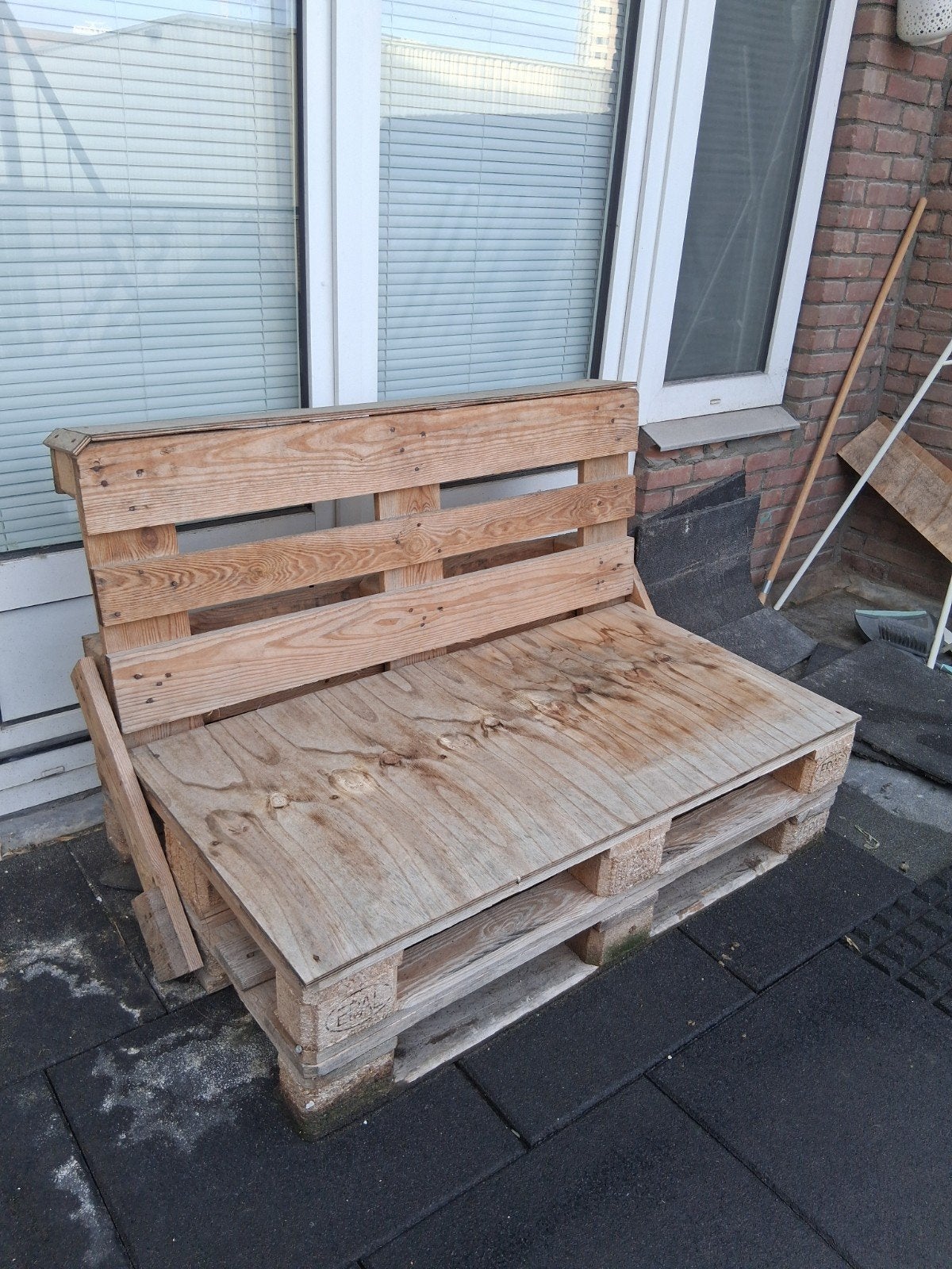 Houten palletbank voor buiten, Tuin en Terras, Ophalen, Gebruikt, Hout