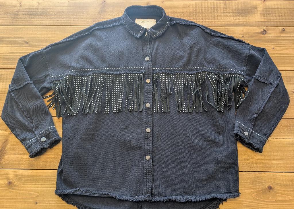 Zara Denim Jasje Met Strass Franjes Maat XS, Kleding | Dames, Jassen | Zomer, Ophalen of Verzenden, Zo goed als nieuw, Maat 34 (XS) of kleiner