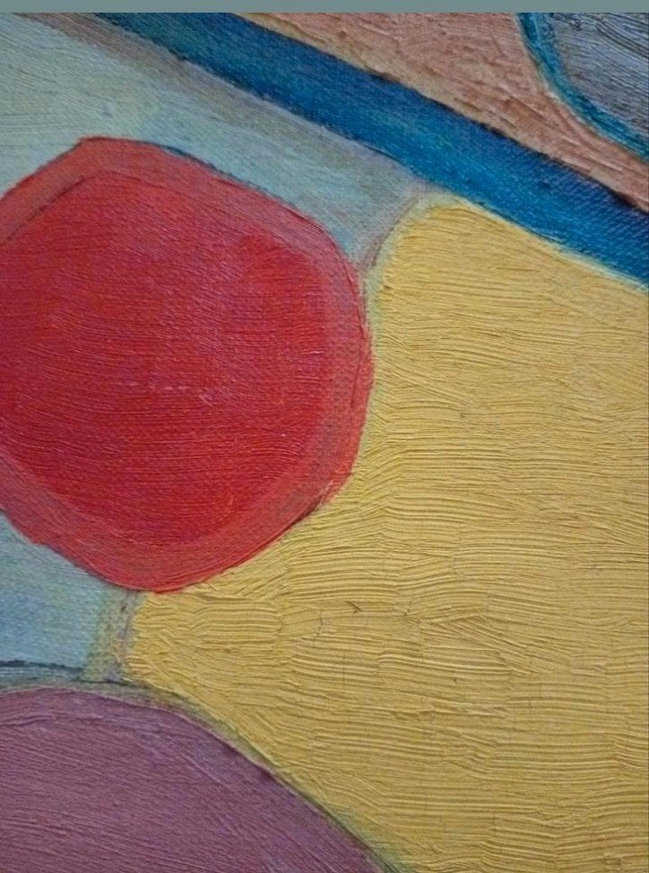 Abstracte compositie 20e eeuw olieverf op doek, Antiek en Kunst, Ophalen of Verzenden