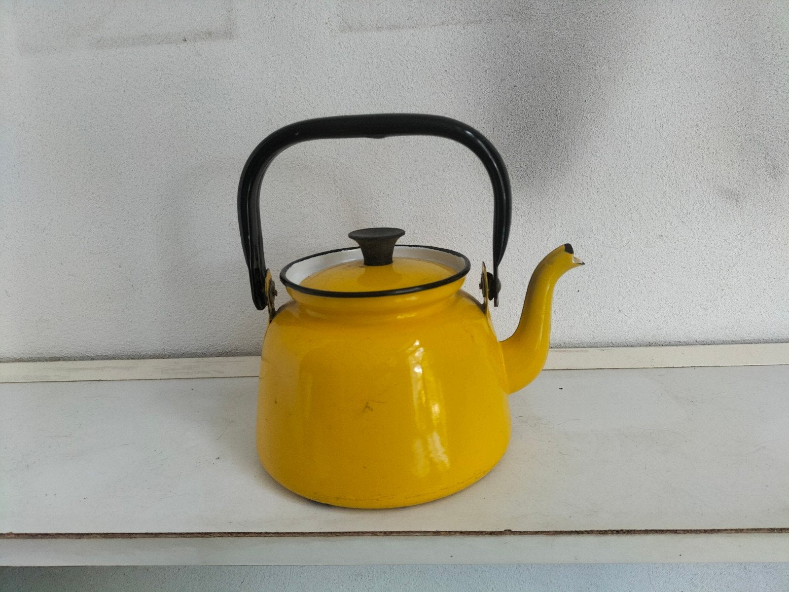Vintage Gele Emaille Ketel - Fluitketel, Antiek en Kunst, Ophalen