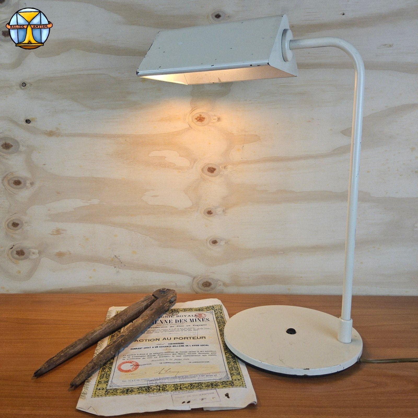 Vintage industriële metalen bureaulamp / nachtlampje, Huis en Inrichting, Lampen | Tafellampen, ., Ophalen of Verzenden, Zo goed als nieuw