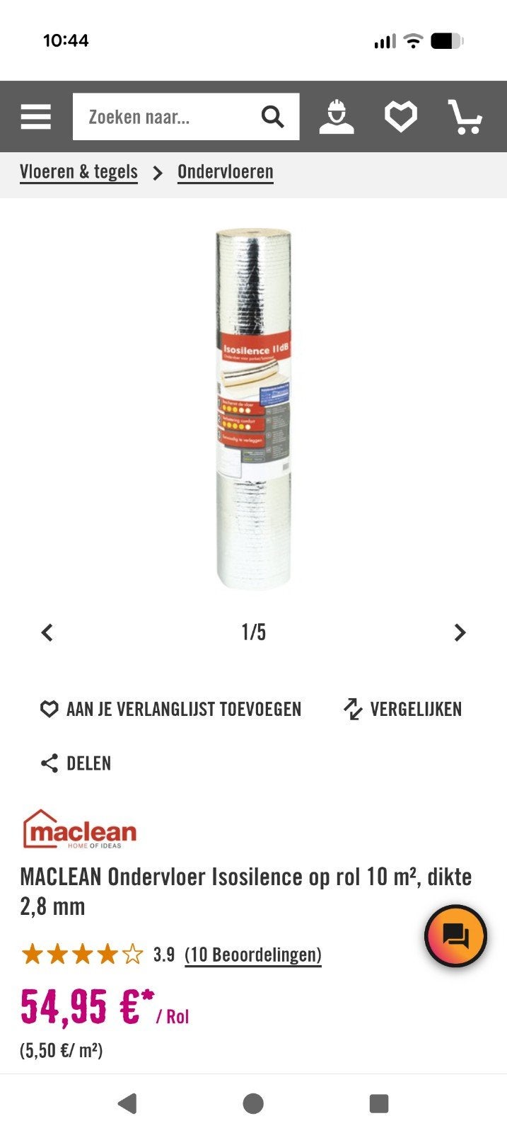 isosilence ondervloer 11DB, klein gedeelte gebruikt, Ophalen, 5 tot 10 m², Folie