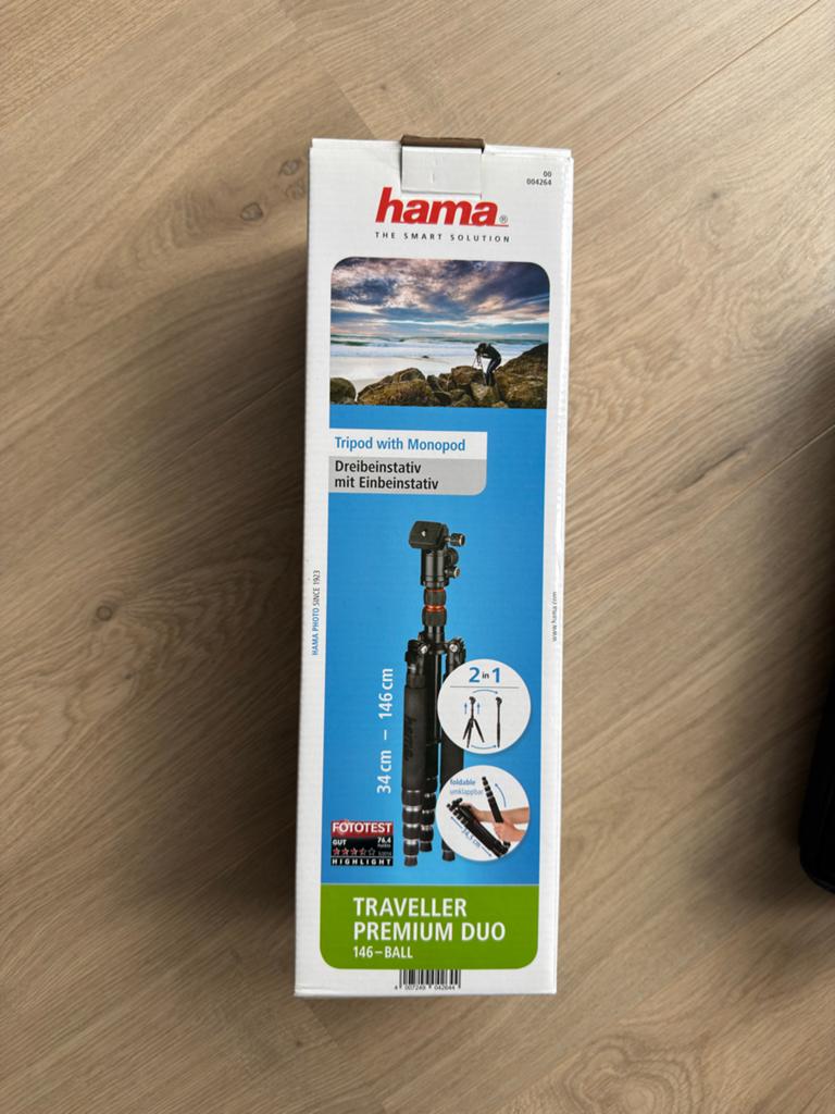 Hama Traveller Premium Duo 146-Ball Statief met Monopod, Zo goed als nieuw, Minder dan 150 cm, Met balhoofd, Ophalen of Verzenden