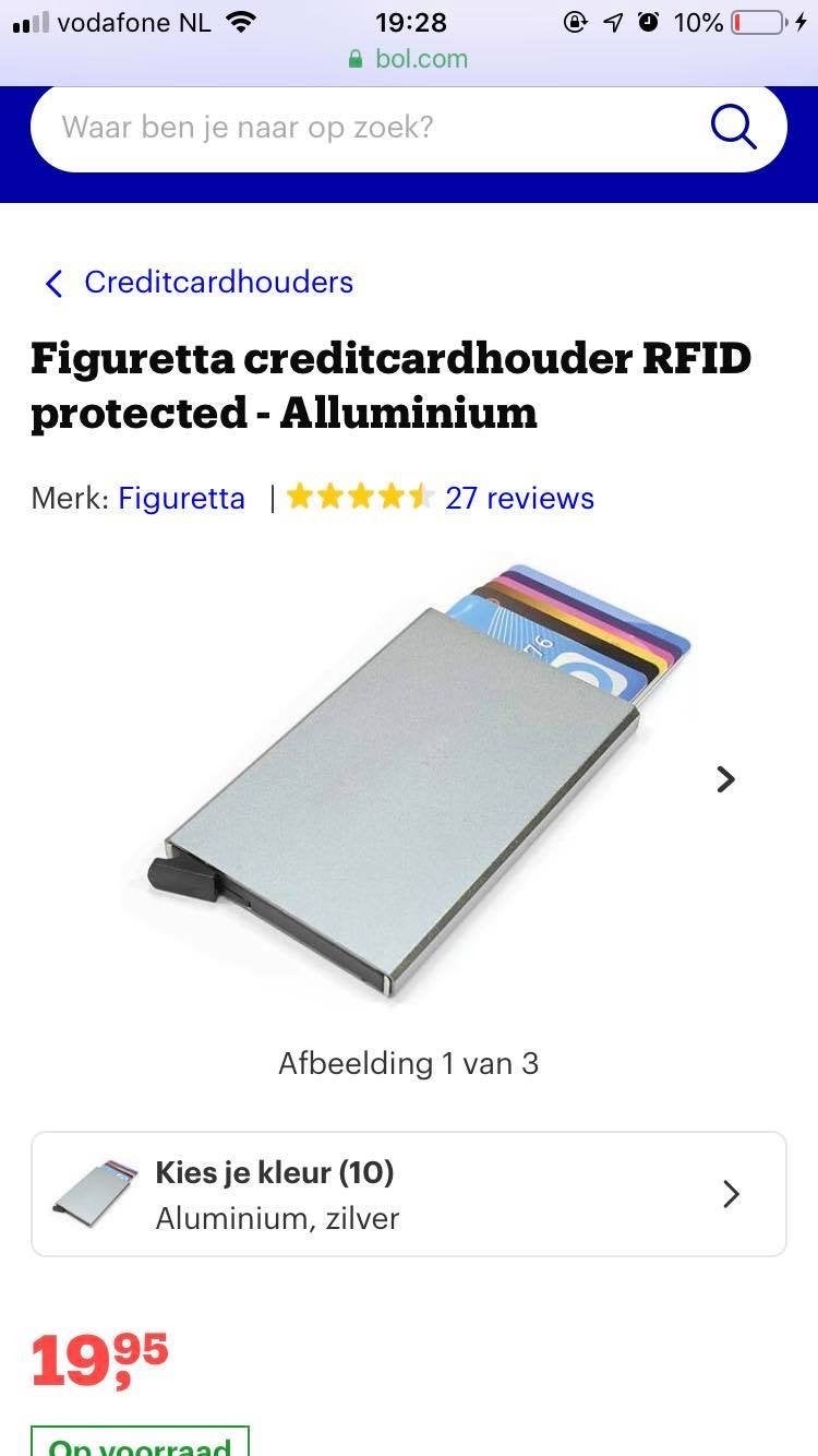 Figuretta Creditcardhouder RFID Protected - Aluminium, Ophalen of Verzenden, Nieuw, Grijs, Overige merken