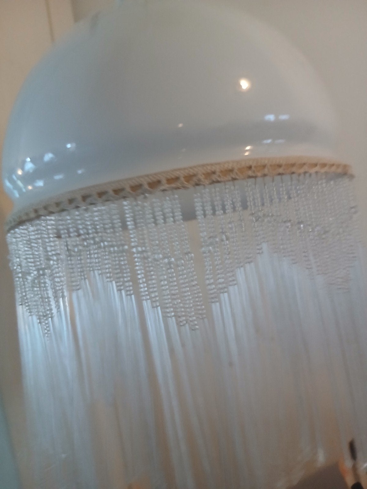 Vintage glazen hanglamp met franjes, Gebruikt, Vintage, Klassiek, Retro, Glas, E27 (groot)