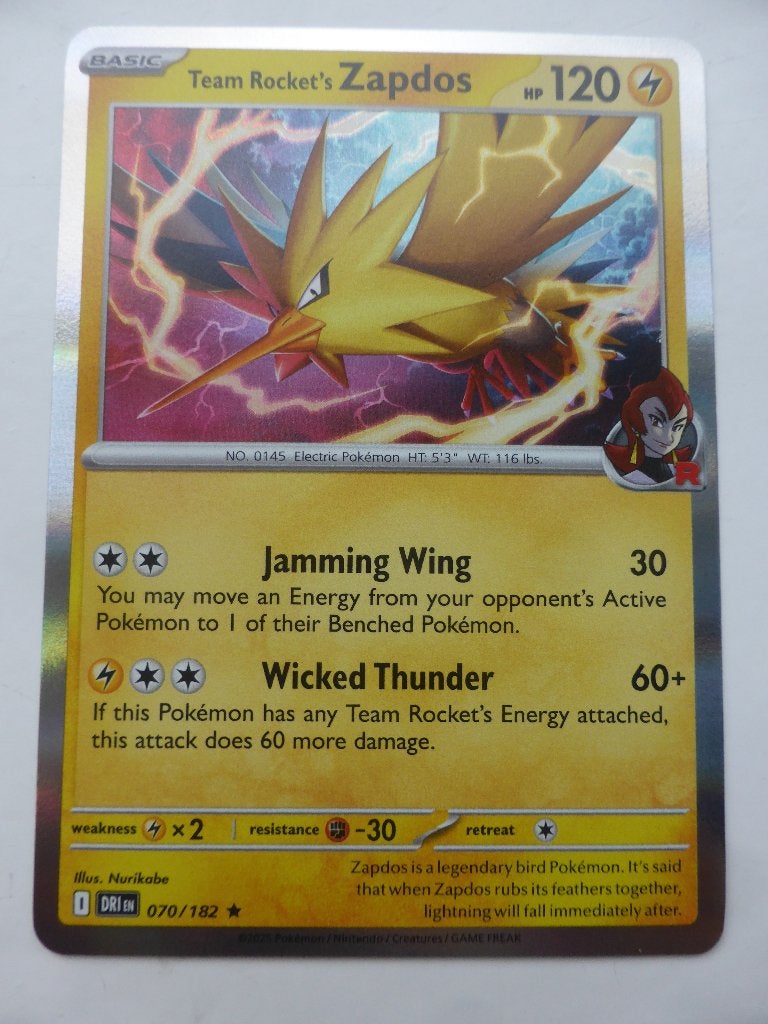 Team Rocket's Zapdos 070/182 (Pd1), Ophalen of Verzenden, Zo goed als nieuw, Losse kaart
