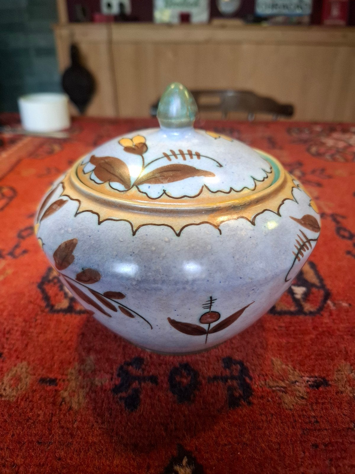 Antieke Gouda Holland aardewerk pot met deksel, Ophalen of Verzenden