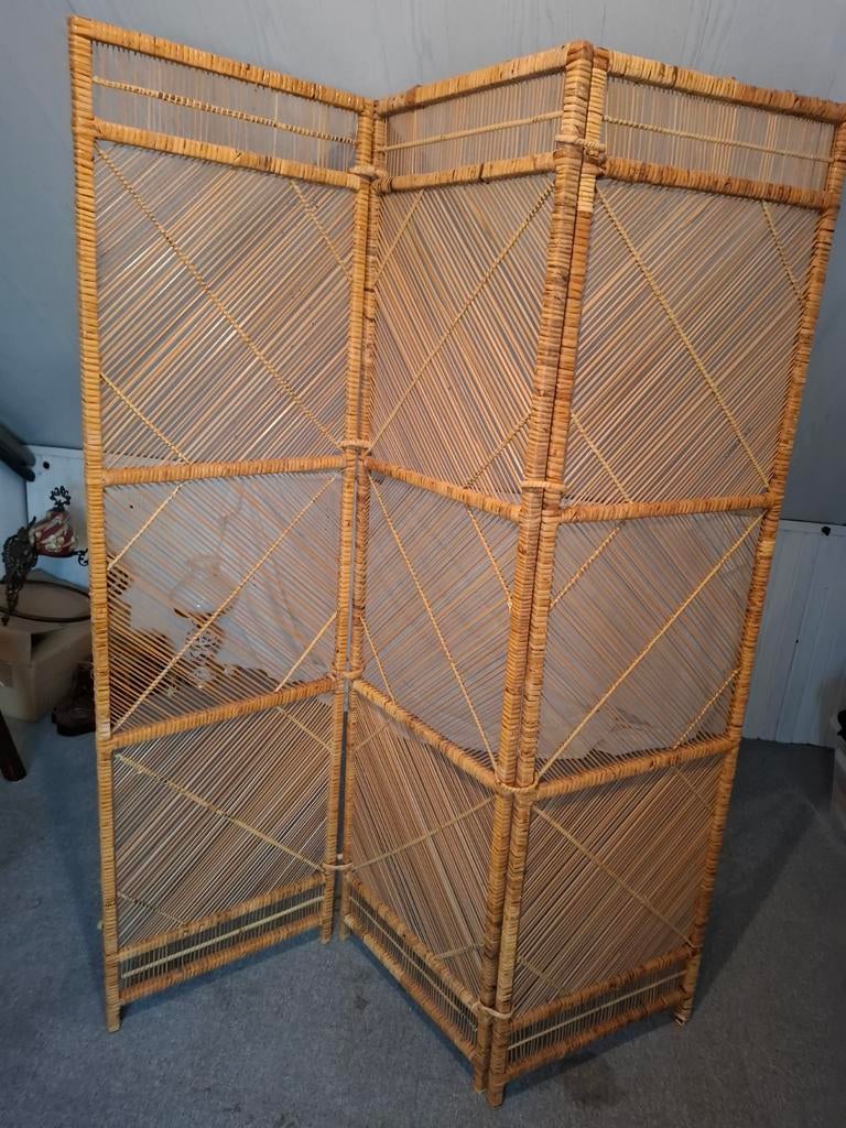 Vintage bamboe kamerscherm / roomdivider, Ophalen, Gebruikt