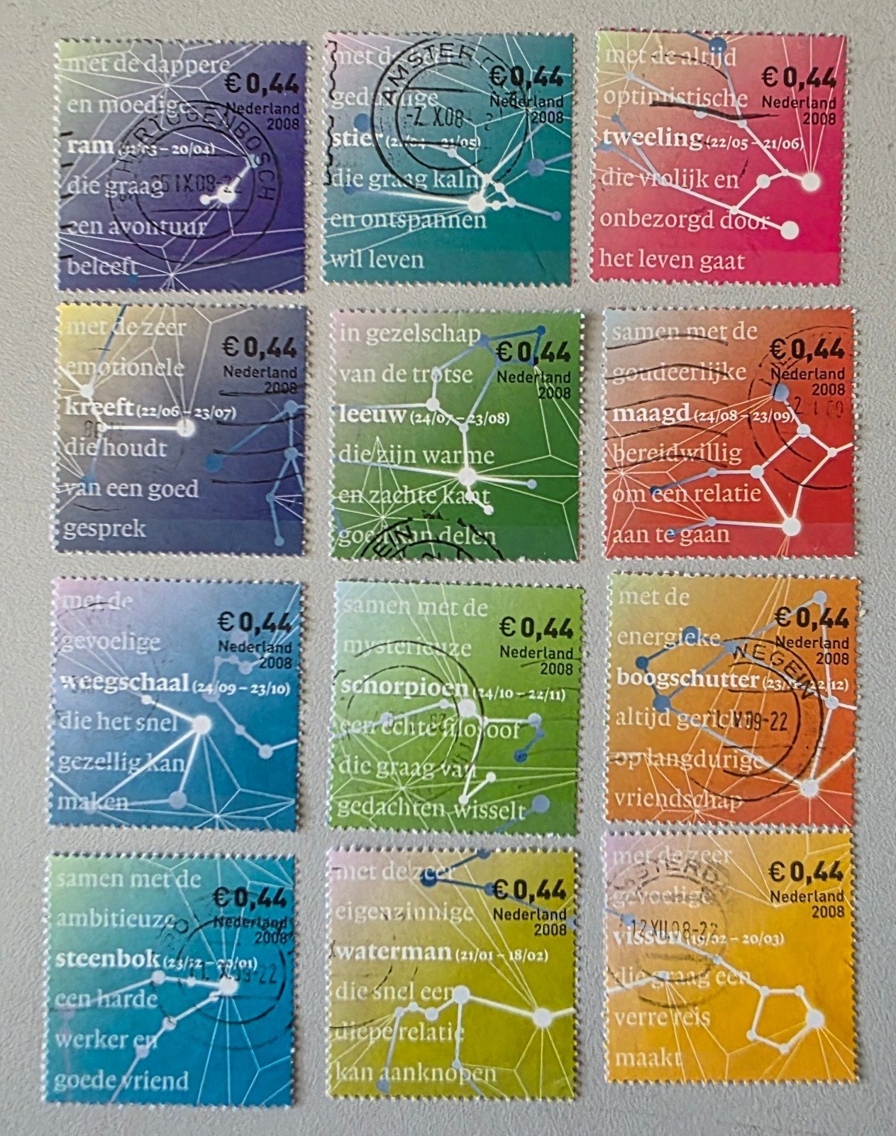 setje zegels sterrenbeelden, Ophalen of Verzenden, Na 1940, Gestempeld