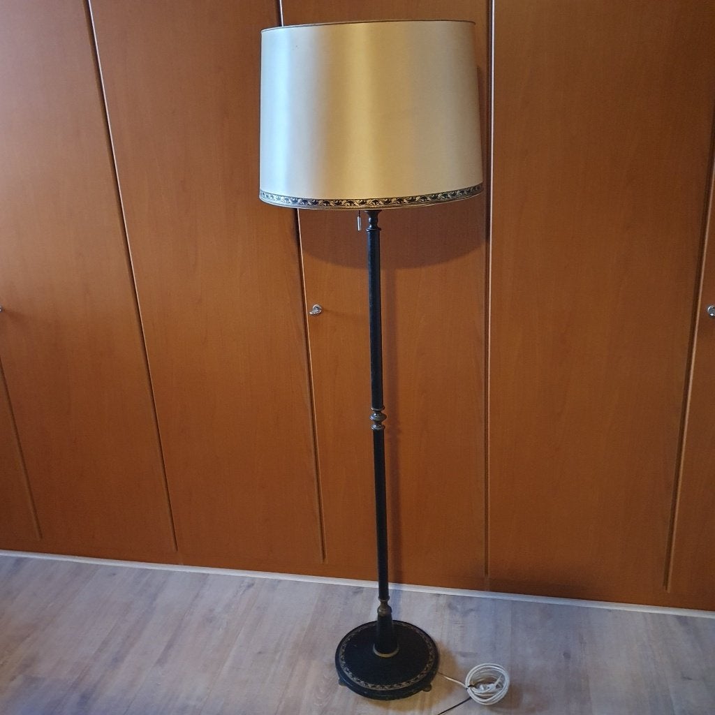 Vloerlamp - Staande lamp - Klassiek - Vintage - Metaal, Leer, Ophalen, KLASSIEK         -   VINTAGE, Gebruikt, 100 tot 150 cm