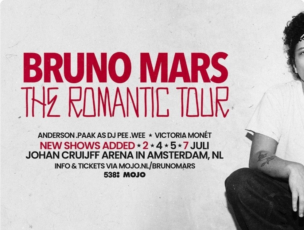 Bruno Mars Tickets 7 Juli 2x, Twee personen, Juni