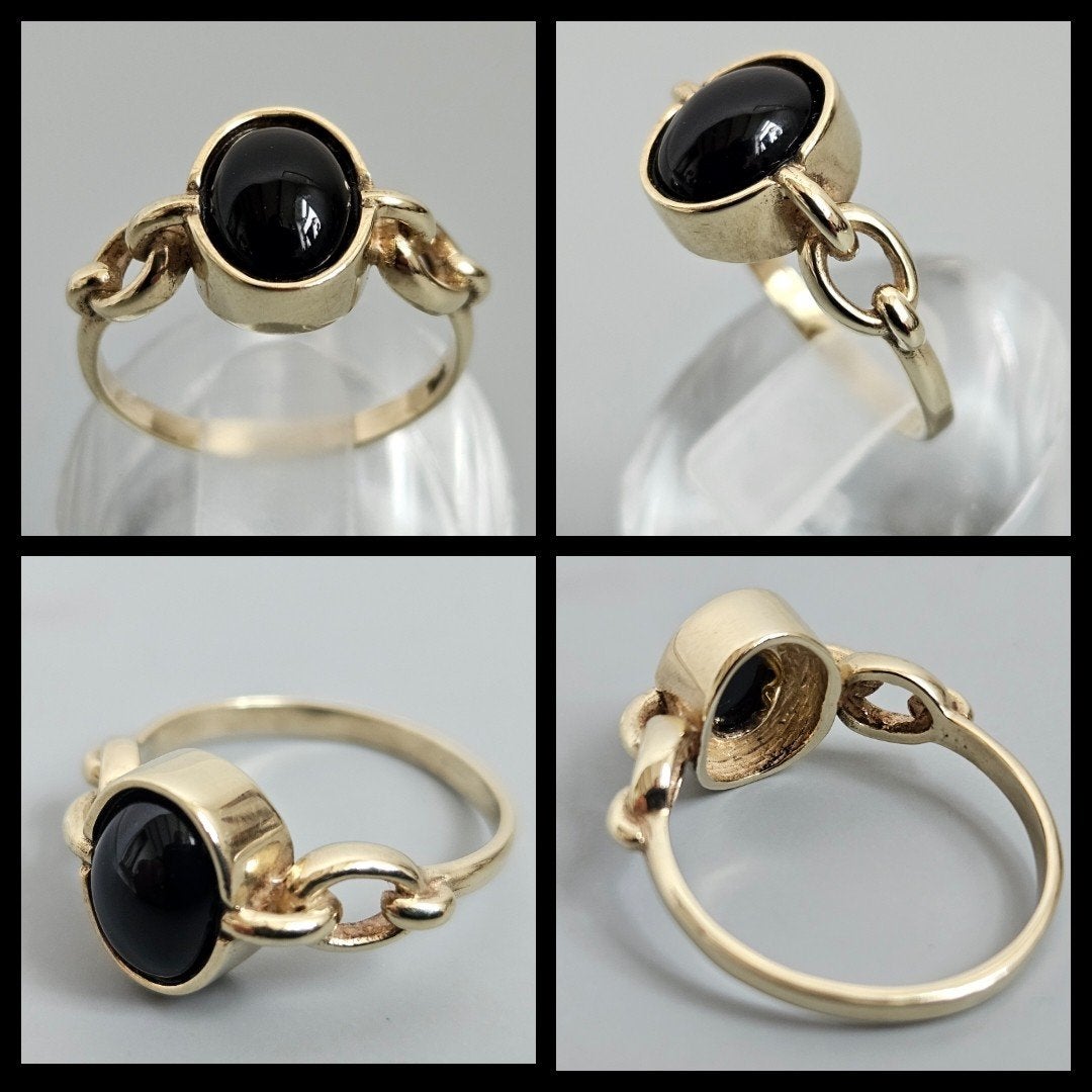 gouden ring met cabochon geslepen onyx of obsidiaan, Ophalen of Verzenden, Goud, Ring