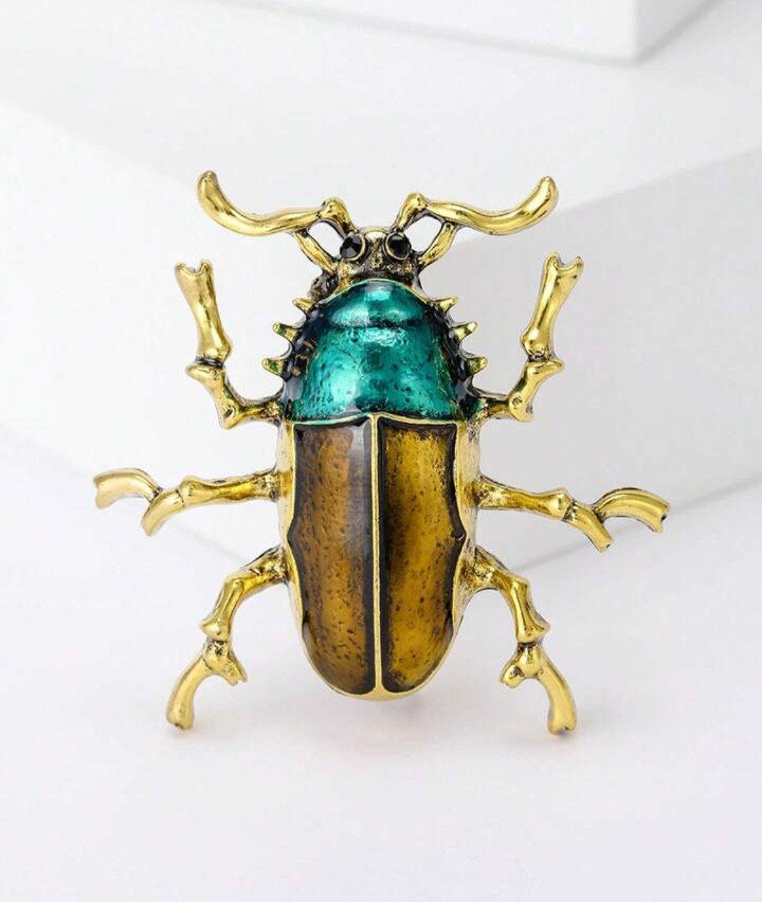 Nieuwe Kever Broche Groen Goud Emaille Insect Speld, Ophalen, Overige materialen, 4 tot 7 cm, Nieuw