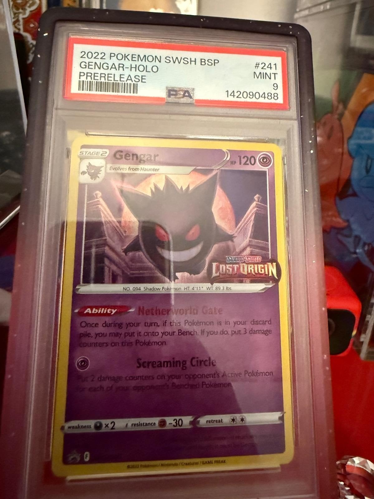 Gengar #241 PSA 9 Lost Origin Holo Prerelease Pokémon Kaart, Ophalen of Verzenden