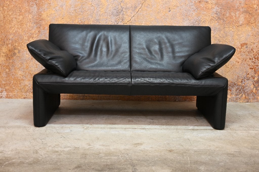 ZGANieuw zwarte leren Jori Linea design tweezitsbank, Jori, 150 tot 200 cm, Tweepersoons, 75 tot 100 cm