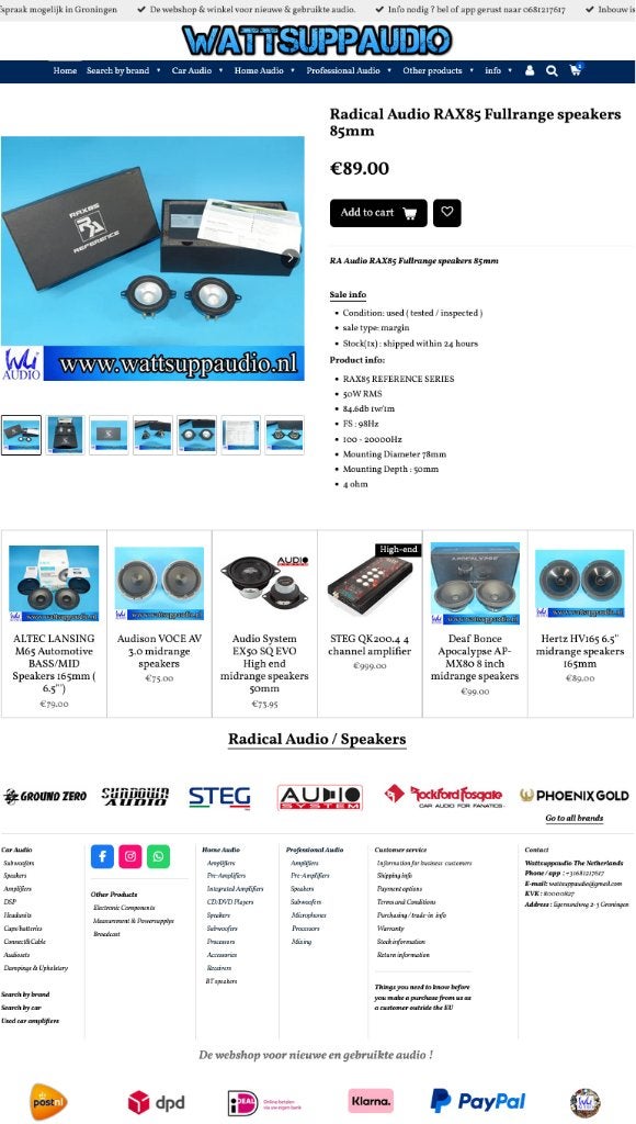 Radical Audio RAX85 Fullrange speakers 85mm, Gebruikt, ., Ophalen of Verzenden, .