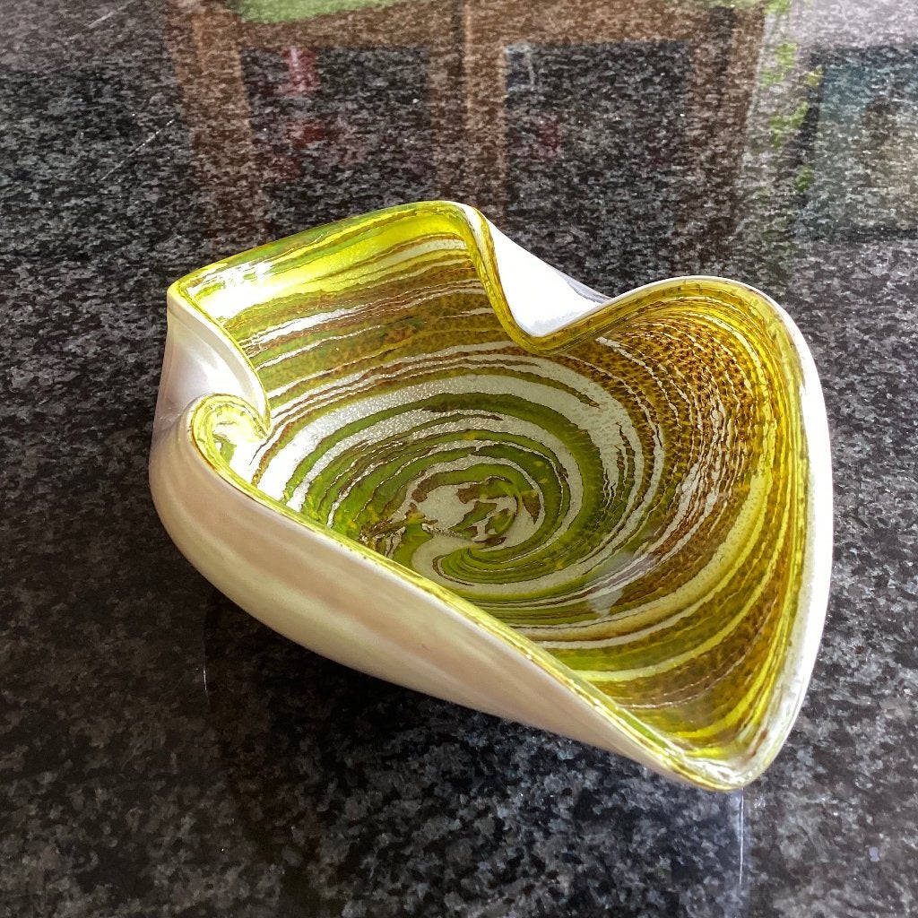Murano, schaaltje, groen, wit, zilver, mondgeblazen, vintage, Ophalen