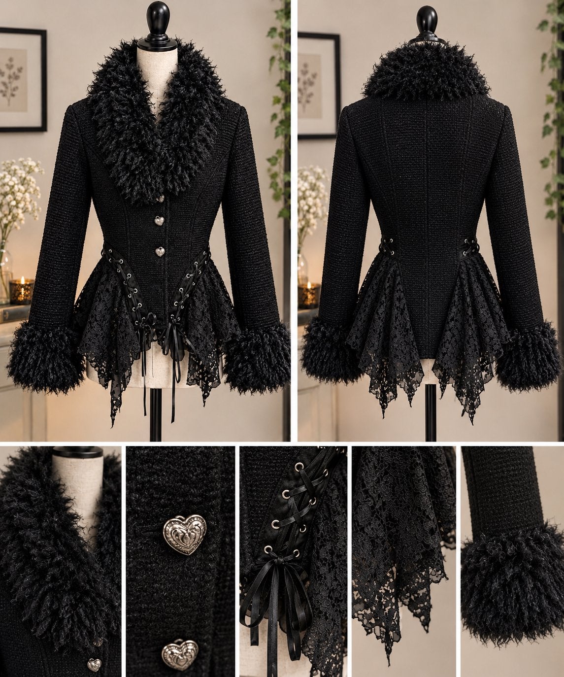 Punk Reve Gothic Lolita Jasje met Bontkraag en Vetersluiting, Ophalen of Verzenden, Nieuw, Maat 38/40 (M), Zwart