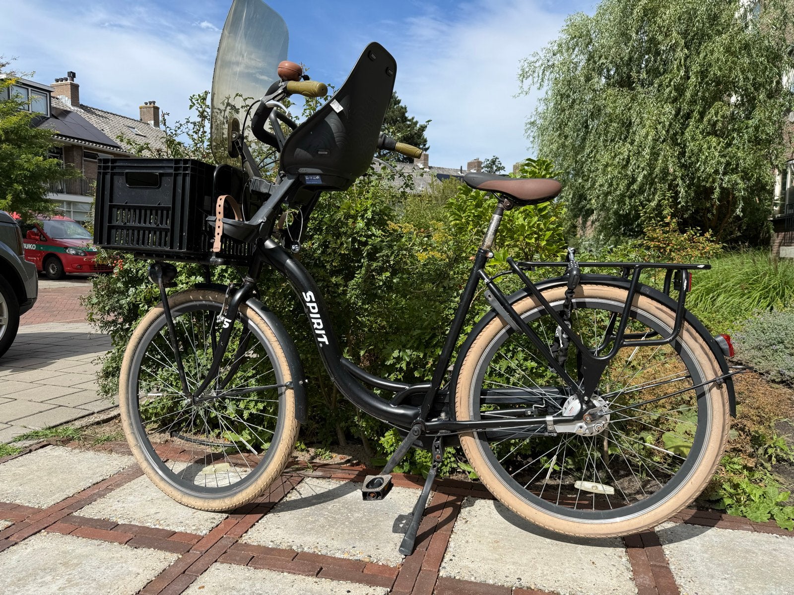Spirit damesfiets met kinderzitje en windscherm, Fietsen en Brommers, Fietsen | Dames | Damesfietsen, Velgrem, 50 tot 53 cm, Ophalen