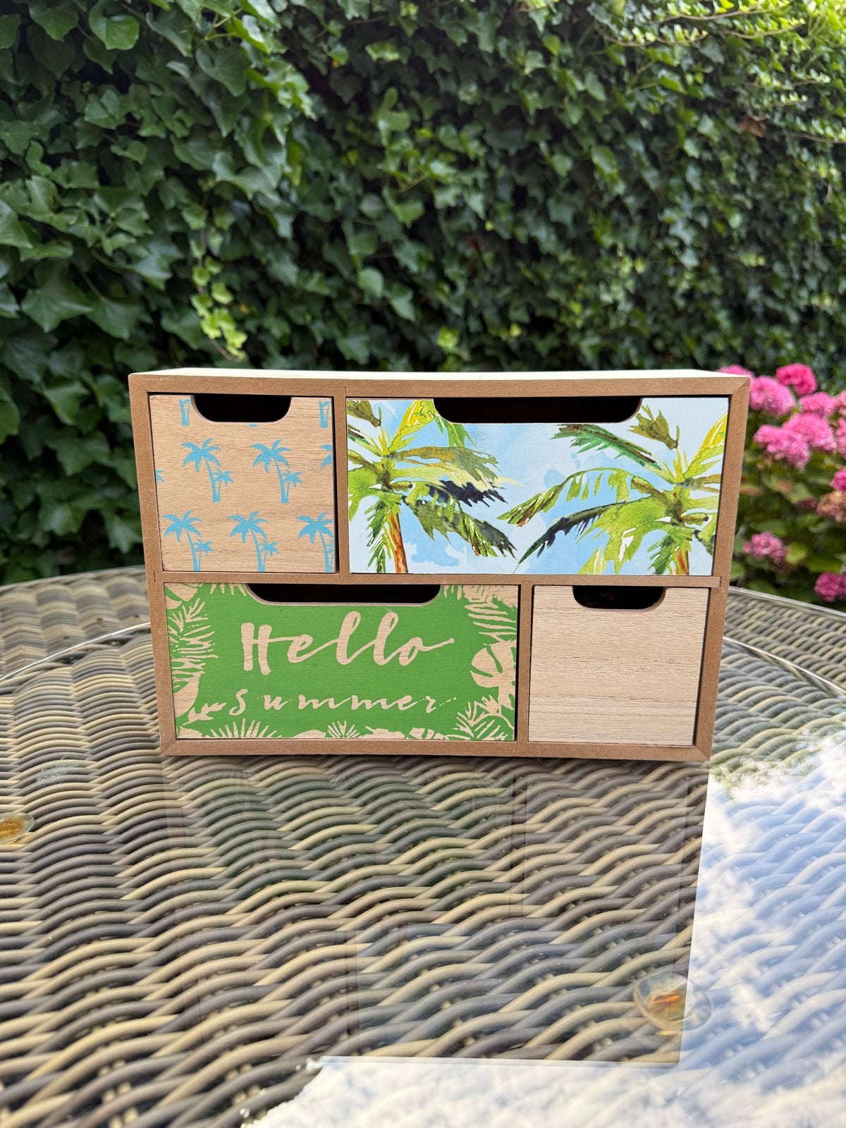 Zomers mini ladekastje met palmboom design | opberger | hout, Hout, Meerkleurig, Overige stijlen, Ophalen of Verzenden