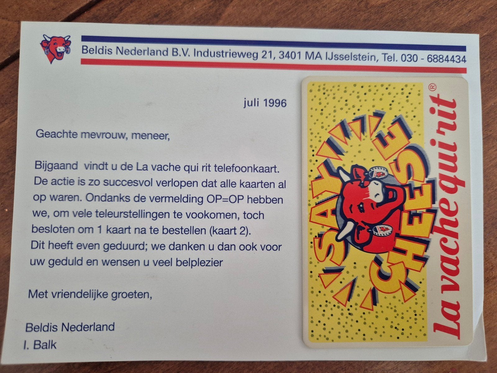 La Vache qui rit telefoonkaart - Beldis Nederland 1996, Ophalen of Verzenden