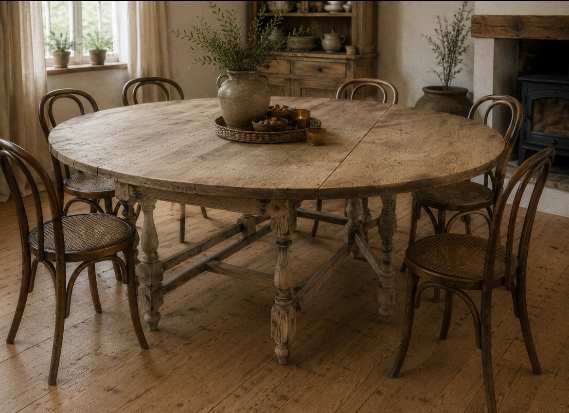 Antiek Franse ovale hangoor eettafel massief eiken, Ophalen of Verzenden