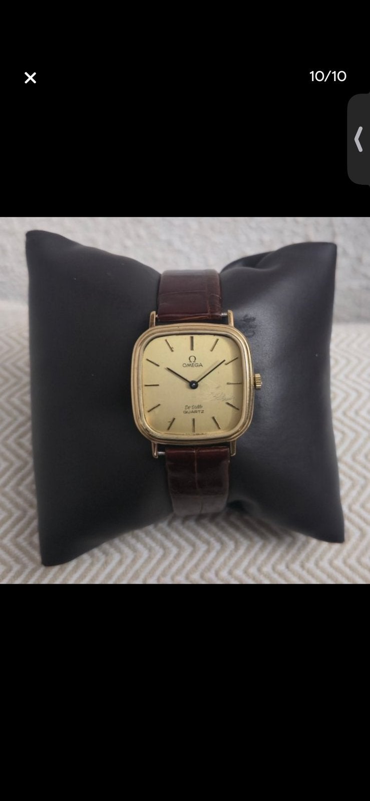 Vintage Omega De Ville Quartz – Goudkleurig Horloge, Verzenden, Zo goed als nieuw, Leer, Overige merken