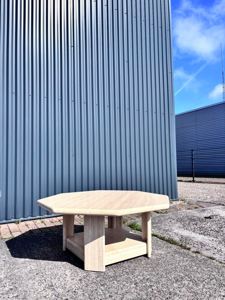 Vintage salontafel travertin, Ophalen, Gebruikt, Ff, 100 tot 150 cm